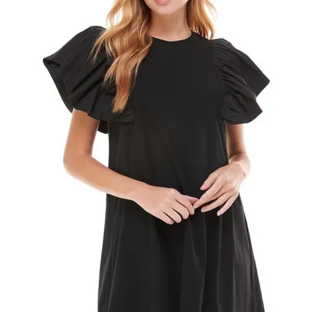 TCEC Black Puff Sleeve Mini Dress